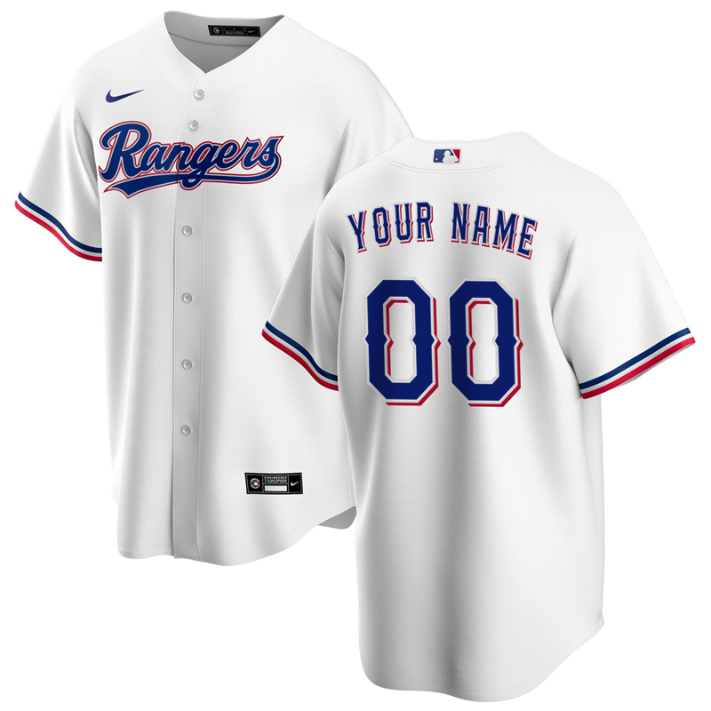 MLB Men Texas Rangers Nike White Home 2020 Replica Custom Jersey